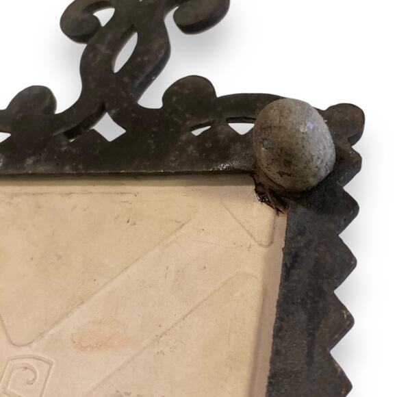 Vintage 70s White Tile Black Cast Iron Yellow Orange Mushrooms Wall Art Trivet - Picture 8 of 16